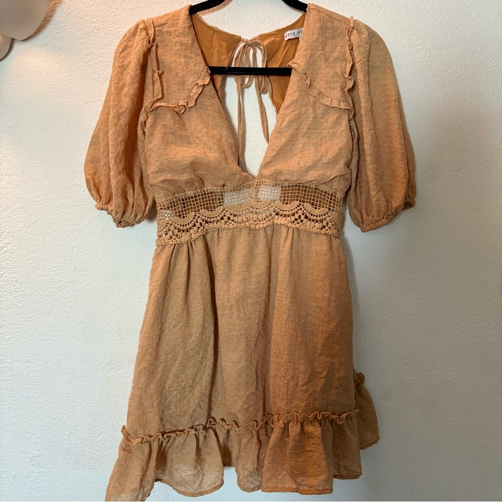 HYFVE Tan Mini Dress with Crochet Waist